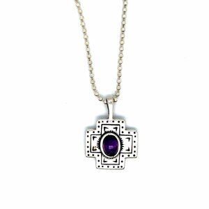 Silver 925 Cabuchon Amethyst Cross Necklace‎